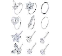 Vsnnsns 20G Anelli Naso Borchie Piercing Gioielli per le Donne 316L Acciaio Inox Chirurgico A Forma di L Cavatappi Dritto Farfalla Cuore Diamante CZ Cerchio Anelli Naso Borchie Narice Piercing