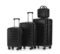 VSOGA 14"/19"/24"/28" Set di 4 valigie in ABS - Grandi e medie dimensioni con maniglie laterali, ganci e piedini di protezione, lucchetto a combinazione integrato e borsa cosmetica da 14" (nero)