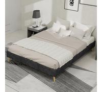 VSOGA Modern Minimalist Bed Frame, 140 x 200 cm, Grey, Dutch Velvet Fabric, Low Profile Base, Modern Style Bedroom Furniture. Excludes Gas Lift, Headboard and Mattress.