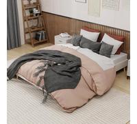 VSOGA Modern Minimalist Bed Frame, 160 x 200 cm, Beige, Dutch Velvet Fabric, Low Profile Base, Modern Style Bedroom Furniture. Excludes Gas Lift Mechanism, Headboard and Mattress.