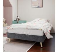 VSOGA Modern Minimalist Bed Frame, 90 x 200 cm, Grey, Dutch Velvet Fabric, Low Profile Base, Modern Style Bedroom Furniture. Excludes Gas Lift, Headboard and Mattress.