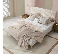 VSOGA Modern Minimalist Soft Bed, Comfortable and Soft headboard, 140 x 200 cm, beige, Multifunctional Bedroom Furniture, Low Box Bed Frame Without Lifting Rod, Does not Include Mattress.