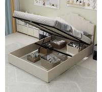 VSOGA Modern Minimalist Soft Bed, Comfortable and Soft headboard, 160 x 200 cm, beige, Multifunctional Bedroom Furniture, high Box Bed Frame with Hydraulic Rod, Does not Included Mattress.