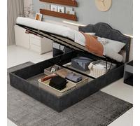 VSOGA Modern Minimalist Soft Bed, comfortable and Soft headboard, 160 x 200 cm, Gray, Multifunctional Bedroom Furniture, high Box Bed Body with Pneumatic Rod, Does not Included Mattress.