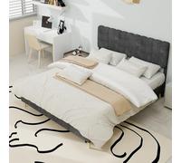 VSOGA Modern Minimalist Upholstered Bed with Soft Headboard, 140 x 200 cm, Grey, Multifunctional Bedroom Furniture, Low Profile Base, Mattress Not Included.