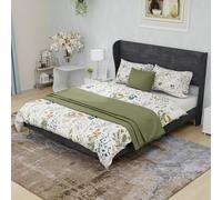 VSOGA Modern Minimalist Upholstered Bed with Soft Headboard, 140 x 200 cm, Grey, Multifunctional Bedroom Furniture, Low Profile Base, Mattress Not Included.