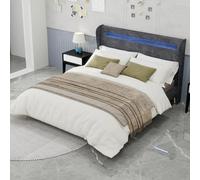 VSOGA Modern Minimalist Upholstered Bed with Soft LED Integrated Headboard, 160 x 200 cm, Grey, Multifunctional Bedroom Furniture, Low Profile Non-Storage Base, Mattress Not Included.