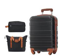 VSOGA Valigetta rigida con borsa da toilette arrotolabile, bagaglio a mano, 4 rotelle, materiale ABS, serratura TSA, 52 x 30 x 78, con strato estensibile, colore: nero