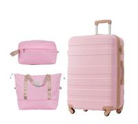 VSOGA Valigetta rigida con borsa da trucco, valigetta arrotolabile, bagaglio a mano, 4 ruote, materiale ABS, serratura TSA, 44,5 x 27,5 x 68, con strato estensibile, rosa