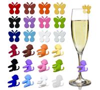 Vspek Ciondoli per calici da vino, 24 pezzi, a forma di farfalla e scimmia, riutilizzabili, in silicone, per bicchieri da vino, per bicchieri da champagne, cocktail, 12 colori, per feste, carnevale