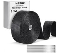 vsshe Fascia di protezione dal calore, 15m*5cm Bende Termiche Moto, Protezione Calore Nastro, Nastro Termico Isolante per Moto con 10 Fascette Metalliche, per Tubo Scarico Motos e Auto, Nero