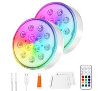 vsshe Luci Piscina, 2 Pezzi Ricaricabile LED Sommergibili Luci, IP68 Impermeabile Lucis Subacquee Con Telecomando, 16 Colori Luce LED Sommergibili Luce Piscina RGB, per La Cerimonia Nuziale/Piscinas
