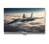 VstaDank Aircraft Fighter Jets Custodia per biglietti da visita per uomini e donne Porta biglietti da visita in lega di alluminio professionale Slim Flip Cover Portafoglio per carte Ultra-sottile in