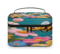 VstaDank Bee in Flowers Borsa per il trucco per le donne Borsa da toilette portatile da viaggio con manico Borse cosmetiche leggere di grande capacità Borse per cosmetici impermeabili per il viaggio