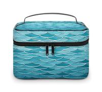VstaDank Blue Waves Squama - Borsa da toeletta con squama sirena per donne e uomini, borsa da barba con cerniera, facile da pulire, portatile, da bagno, per doccia, grande, impermeabile, in pelle, da