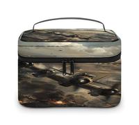 VstaDank Borsa da toilette con aereo da guerra per donne e uomini, borsa da barba con cerniera, facile da pulire, portatile, per bagno, doccia, grande, impermeabile, in pelle, da viaggio