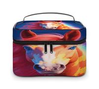 VstaDank Borsa da trucco colorata a forma di testa di cavallo per le donne Borsa da toilette portatile da viaggio con manico Borse cosmetiche leggere di grande capacità Borse per trucco impermeabili
