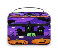 VstaDank Borsa da trucco da notte viola di Halloween per le donne Borsa da toilette portatile da viaggio con manico Borse cosmetiche leggere di grande capacità Borse per cosmetici impermeabili per il