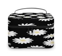 VstaDank Borsa per il trucco a margherita nera per le donne Borsa da toilette portatile da viaggio con manico Borse cosmetiche leggere di grande capacità Borse per cosmetici impermeabili per il trucco