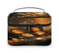 VstaDank Borsa per il trucco arancione con farfalla per le donne Borsa da toeletta portatile da viaggio con manico Borse cosmetiche leggere di grande capacità Borse per cosmetici impermeabili per il