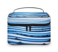 VstaDank Borsa per il trucco con onde astratte della foresta per le donne Borsa da toeletta portatile da viaggio con manico Borse cosmetiche leggere di grande capacità Borse per cosmetici impermeabili
