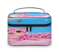VstaDank Borsa per il trucco da donna con leopardo rosa nella nuvola Borsa da toilette portatile da viaggio con manico Borse cosmetiche leggere di grande capacità Borse per trucchi impermeabili per