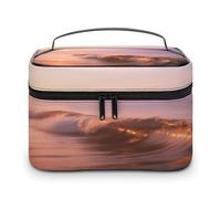 VstaDank Borsa per il trucco da donna con onde marine borsa da toilette portatile da viaggio con manico borse cosmetiche leggere di grande capacità borse impermeabili per trucco per casa viaggi