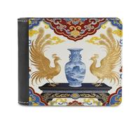 VstaDank Chinoiserie - Portafoglio da uomo in pelle a due pieghe, elegante, sottile, con tasca frontale, porta carte di credito e contanti