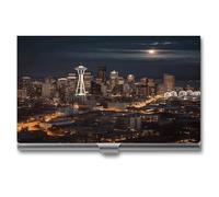 VstaDank City Seattle Custodia per biglietti da visita per uomini e donne professionale in lega di alluminio porta biglietti da visita Slim Flip Cover portafoglio per carte di credito Ultra-sottile in