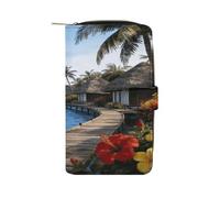 VstaDank Coconut Breeze Water Residence Wallet per le donne in pelle da viaggio borsa lunga cerniera tasca portamonete intorno alla frizione grande capacità porta carte di credito