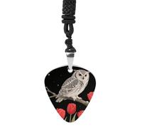 VstaDank Collana con ciondolo a forma di gufo con fiore rosso, per donne e uomini, collane in acciaio al titanio, con supporto per plettro, regalo unico per chitarristi e chiunque