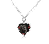 VstaDank Collana con urna a forma di cavallo nero su uno sfondo di rose, per ceneri personalizzata, gioiello per cremazione per animali domestici, per ceneri con ciondolo a forma di cuore, gioiello