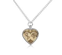 VstaDank Collana con urna a forma di mappa del mondo per ceneri personalizzata, gioielli per cremazione per animali domestici, per ceneri con ciondolo a forma di cuore, collana commemorativa per cani