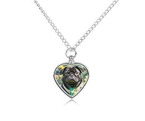 VstaDank Collana con urna per cani carlino nero carino per ceneri gioielli personalizzati per cremazione per animali domestici per ceneri ciondolo a forma di cuore collana commemorativa gioielli per