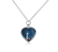 VstaDank Collana con urna per ceneri con ciondolo a forma di cuore con ciondolo a forma di faro sotto cielo notturno stellato per ceneri collana commemorativa per cani e gatti
