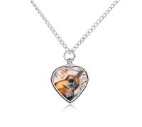 VstaDank Collana con urna per chitarra acustica ad acquerello per ceneri gioielli personalizzati per cremazione per animali domestici per ceneri ciondolo a forma di cuore collana commemorativa