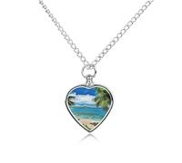VstaDank Collana con urna tropicale con palma hawaiana, per ceneri personalizzate, gioielli per cremazione per animali domestici, per ceneri con ciondolo a forma di cuore, gioiello commemorativo per