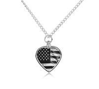 VstaDank Collana urna con bandiera americana bianca e nera per ceneri gioielli personalizzati per cremazione per animali domestici per ceneri ciondolo a forma di cuore collana commemorativa gioielli