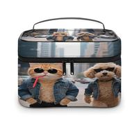 VstaDank Cool Cat And Dog Makeup Bag per le donne Borsa da toilette portatile da viaggio con manico Borse cosmetiche leggere di grande capacità Borse per cosmetici impermeabili per il trucco per casa