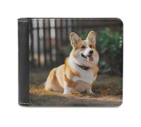 VstaDank Dog Corgi - Portafoglio da uomo in pelle a due pieghe, elegante, sottile, con tasca frontale, porta carte di credito e contanti