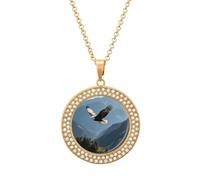 VstaDank Eagles Fly in The Valley Collane per le donne Squisita collana con ciondolo rotondo multicolore con diamanti tempestati di diamanti collana non ossidante ciondolo moneta gioielli alla moda