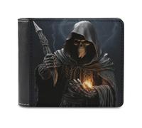 VstaDank Grim-Reaper - Portafoglio sottile in pelle, con tasca frontale, portamonete e porta carte di credito