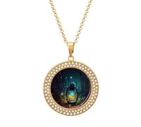 VstaDank Lucciole e Lanterna Collane Personalizzate Foto Rotonda Collana Pendente Elegante Collane di Diamanti Pendente Moneta Lega Ciondolo Gioielli Alla Moda Collane Delicate per le Donne, One Size