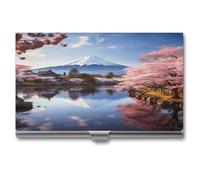 VstaDank Mount Fuji Cherry Blossom Trees Custodia per biglietti da visita per uomini e donne Porta biglietti da visita in lega di alluminio professionale Slim Flip Cover Portafoglio per carte di