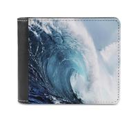 VstaDank Ocean Waves - Portafoglio da uomo in pelle a due pieghe, elegante, sottile, con tasca frontale, porta carte di credito e contanti