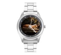 VstaDank Orologio da polso con gatto arancione che dorme, per uomo e donna, moderno, alla moda, in acciaio inox, cassa in lega, elegante orologio da polso casual di lusso, facile da leggere, unisex