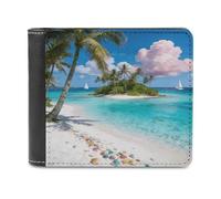VstaDank Paradise Island - Portafoglio da uomo in pelle a due pieghe, elegante, sottile, con tasca frontale, porta carte di credito e contanti