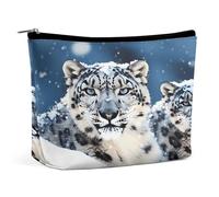 VstaDank Piccola borsa per il trucco con leopardo delle nevi dagli occhi azzurri Custodia per trucco in pelle sintetica portatile da viaggio borse da toilette con cerniera impermeabile sacchetto