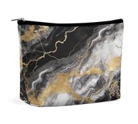 VstaDank Piccola borsa per il trucco in marmo nero bianco in lamina d'oro custodia per trucco in pelle PU borsa da toilette da viaggio portatile con cerniera impermeabile sacchetto cosmetico rossetto
