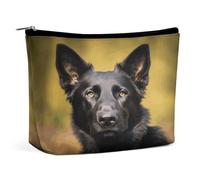VstaDank Piccola borsa per il trucco nera con cane pastore tedesco in pelle PU borsa per trucco portatile da viaggio borse da toilette con cerniera impermeabile sacchetto cosmetico rossetto accessori